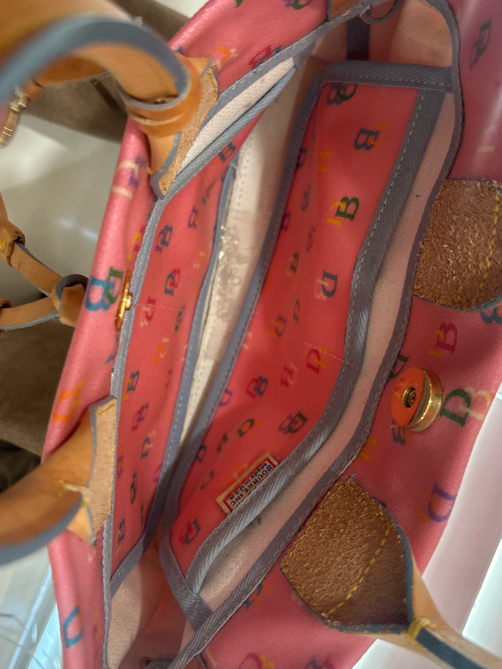 Dooney & Bourke Pink Monogram Canvas Tote with Tan Leather Trim - Picture 10 of 10